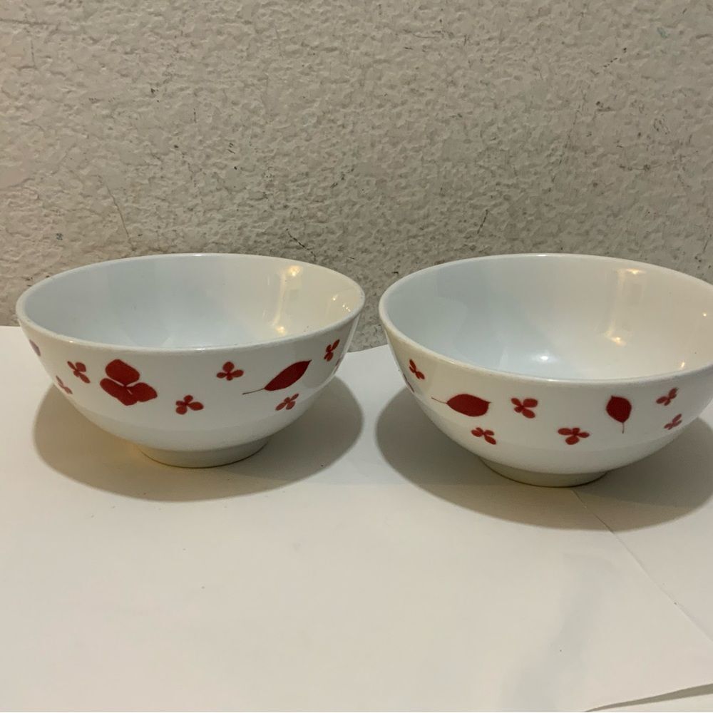 Target Home Pressed Petals Cereal Soup Bowls Red Flowers Leaves Set of 2 G18